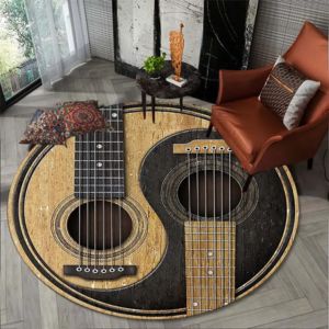 Alfombra con patrón de guitarra para estudio de música, alfombra redonda, alfombra para sala de estar, dormitorio, entrada, lavable a máquina, decoración del hogar.