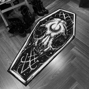 Alfombra de terciopelo engrosado con diamantes dorados, decoración del hogar para dormitorio estilo gótico oscuro, alfombras de área junto a la cama, alfombra para sala de estar, alfombra antideslizante en forma de ataúd, estera de piso con forma de ataúd, felpudo de entrada original de personalidad punk